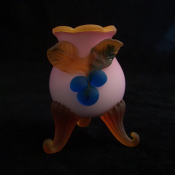 Murano Applied & Cased Glass Berries Trifooted Toothpick Holder - Glassware