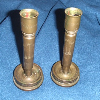 WW2 trench art candlesticks - Military and Wartime