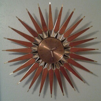 Mid Century Modern Seth Thomas Teak Sunburst Wall Clock