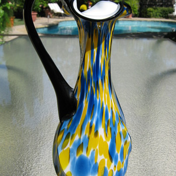 Gorgeous Czechoslovakia Art Deco Spatter Glass Ewer 1930's - Art Glass