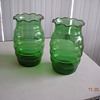 Anchor Hocking forest green crimped vase 7" tall made 1940s-1960s