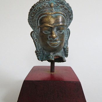ORIENTAL Bronze Head~From Larger Figure~4" h~Great Patina,...Origin & Age?