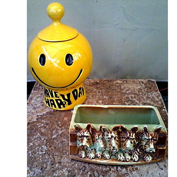 McCoy "Generations" / "Have A Happy Day Cookie Jar" and "Five Little Scotties" Planter/ Circa 1970 and 1940