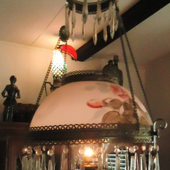 Granny's 1890 kerosene lamp, mom made electric in the 1940's, 2013 I changed back! And art deco lamp by me and more! - Lamps