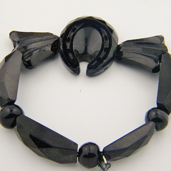 Antique Victorian Mourning Carved Onyx Horseshoe Stretch Bracelet - Fine Jewelry
