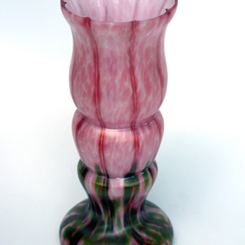 Welz satin Iridescent/pearlized Stripes and Spots vase with aventurine - Art Glass