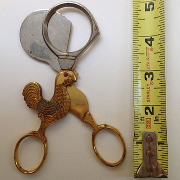 German antique Rooster-shaped egg scissor (silver and goldplate) that belonged to Grandmother Maria 