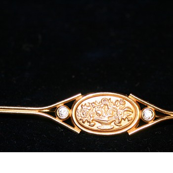 Edwardian Gold & Diamond Bar Pin Brooch Hallmarked 375 Italy - Fine Jewelry