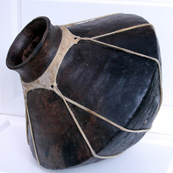 Old large pottery w/ rawhide wrap - Native American
