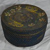 Painted Blue Basket with Lid and Flowers