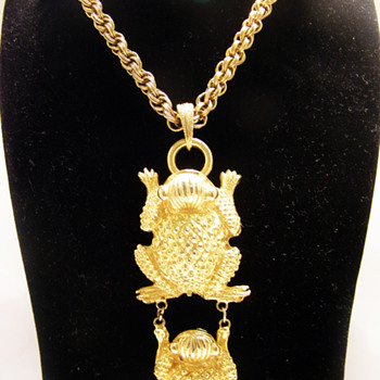 Vintage Pauline Rader Mayan Frogs Necklace