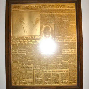 1977 Gold Plated Newspaper Printing Press Plate featuring Bing Crosby's Death - Music