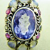 Vintage Deco Heart Moonstone Tourmaline Sterling Ring