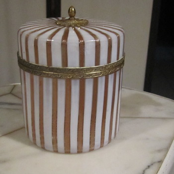 Murano Copper Aventurine Art Glass Hinged Powder Box w/Brass Gilt Mounts 5.5" - Art Glass