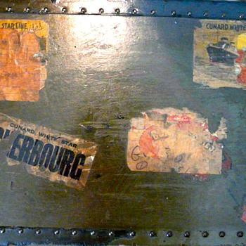 Old trunk with great cunard line stickers - S.P. Wallingford
