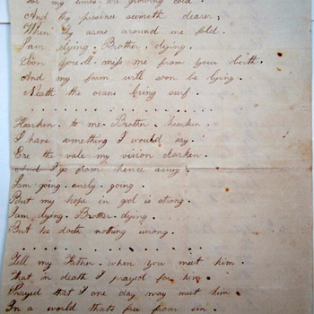 Handwritten poem by Kate Roelkey, American, ca. 1850 - The Dying Caliafornian (sic) - Paper