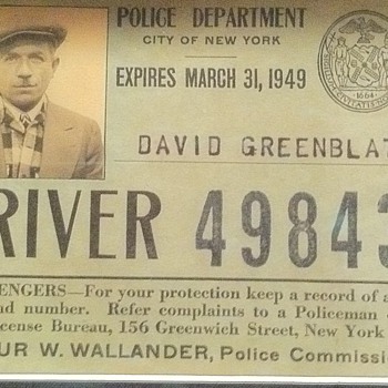 1940's NY cab drivers badge and ID card - Medals Pins and Badges