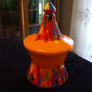 Unusual Clown-Hat Bohemian Tango Covered Dish - Art Glass