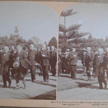 1901 Steroscope Card - President McKinley & Civil War Vets in Los Angeles - Photographs