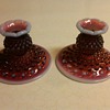 PAIR OF RARE FENTON PLUM OPALESCENT HOBNAIL CANDLE HOLDERS