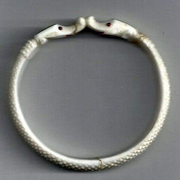 Ivory hand-carved Twin Snake Head Baby Bracelet circa "UNKNOWN" - Fine Jewelry