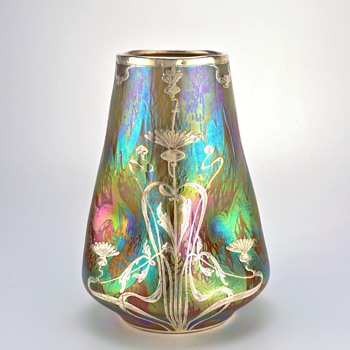 Loetz Phänomen Genre ...form 2/660 circa 1902 w/Sterling Overlay - Art Glass