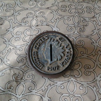 Antique 1907 Indian Head United States of America Coin Bank - Coin Operated