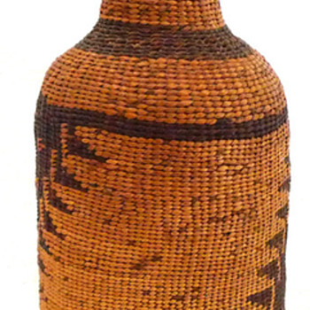 Dark Amber Bottle with Woven Indian Motif - Bottles