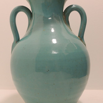 Large Blue/Green Earthenware Vase - Art Pottery