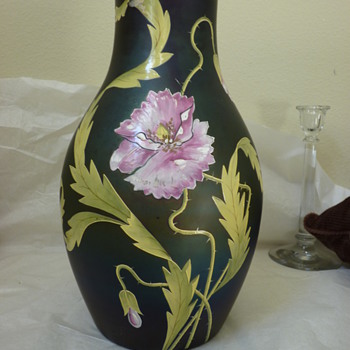Giant Poschinger dark iridescent and enameled vase - Art Glass