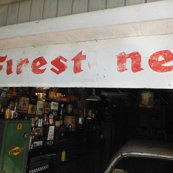 Double Sided Firestone - Bridgestone Overhead Bay Metal Sign - Signs