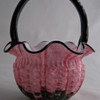 Czech Deco Art Glass Basket Pink with Green Aventurine Mold Blown