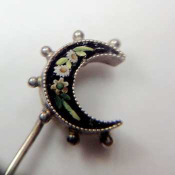 Silver Micro Mosaic cresent flower Moon hatpin/stick pin