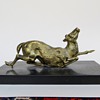 Cast Metal Sculpture of a Deer~Mounted on Black Stone~Unsigned