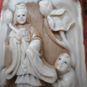 WoolyMammoth carved Ivory on stand - Asian