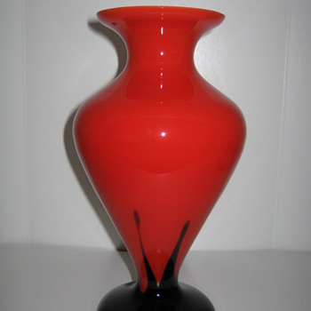 Czechoslovakia Red Tango Glass vase with applied amethyst drip Kralik - Art Glass