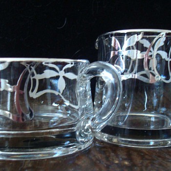Art Deco Glass Cream and Sugar with Silver Overlay