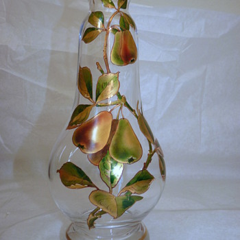 Harrach Crystal vase with gildcd pears.  - Art Glass