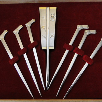 japanese gold plated silver toothpicks &water tray
