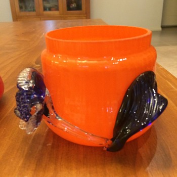 Czechoslovakian Tango pot orange with Applied flower and branch - Art Deco