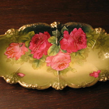 ANTIQUE Porcelain BAVARIAN PLATE w ROSES-Gold J. BRAUN