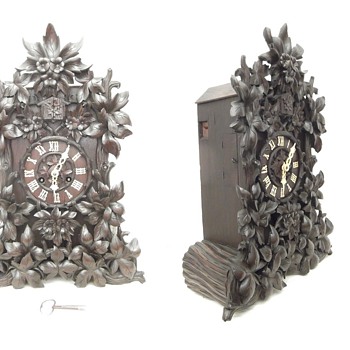 Fantastic, very large, unusual floral carved Theodore Ketterer cuckoo clock, Ca.1870 - Clocks