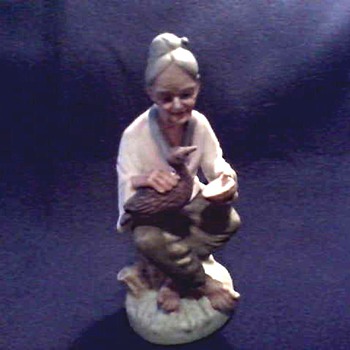 Napco (Japan) Hand Painted Figurine/ Farmer's Wife with Duck / Circa 20th Century - Figurines