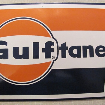 "LARGE" LOGO GULFTANE PORCELAIN GAS PUMP SIGN - Petroliana