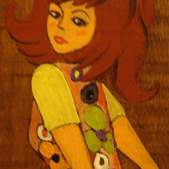 ARTWORK OF 1960'S TEENGER ON WOOD SIGN "KEWPIE" 