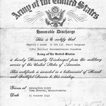 My Dads Honorable Dischage 1945