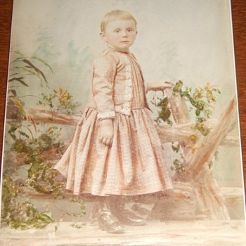 Boy in Dress Cabinet Card with expert artist tinting c. 1885