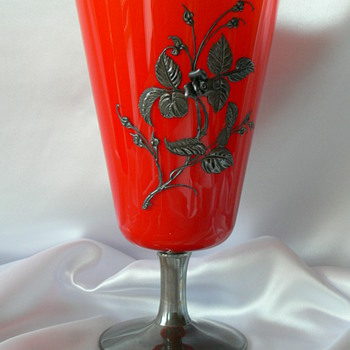 Bohemian Tango vase with silver composit enamel decoration (unsigned) - Art Glass
