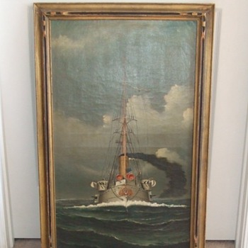 Oil Painting of British Battleship c. 1901