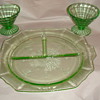 Depression glass-Green Plate divided- 2 glass stems